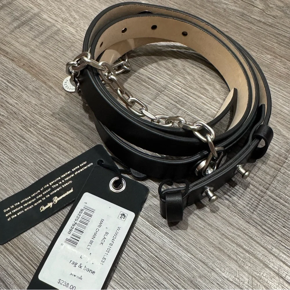 Rag & Bone Mari Chain Black Leather Belt